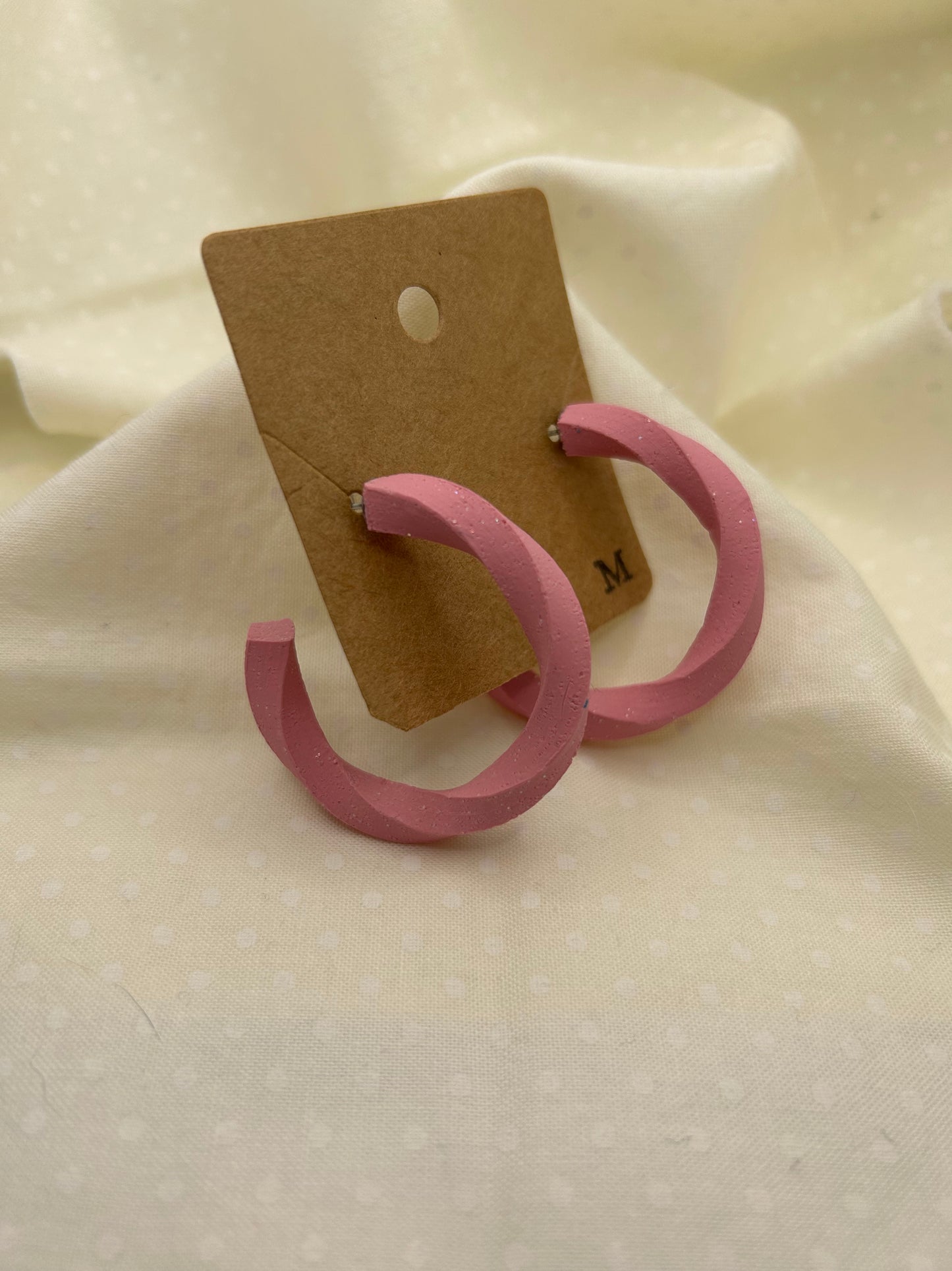 Pink Sparkly Twist Hoop Earrings