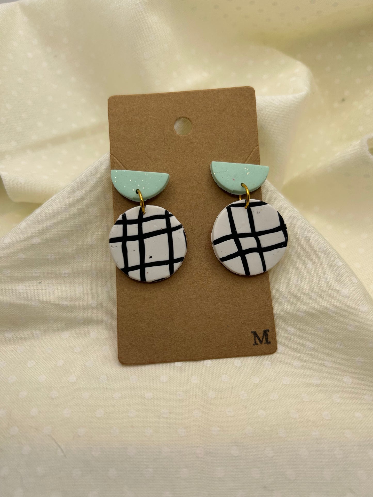 Seafoam & Black White CrissCross Earrings