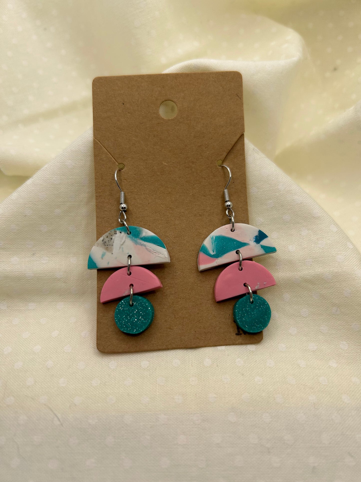 Teal & Pink Patterned Earrings