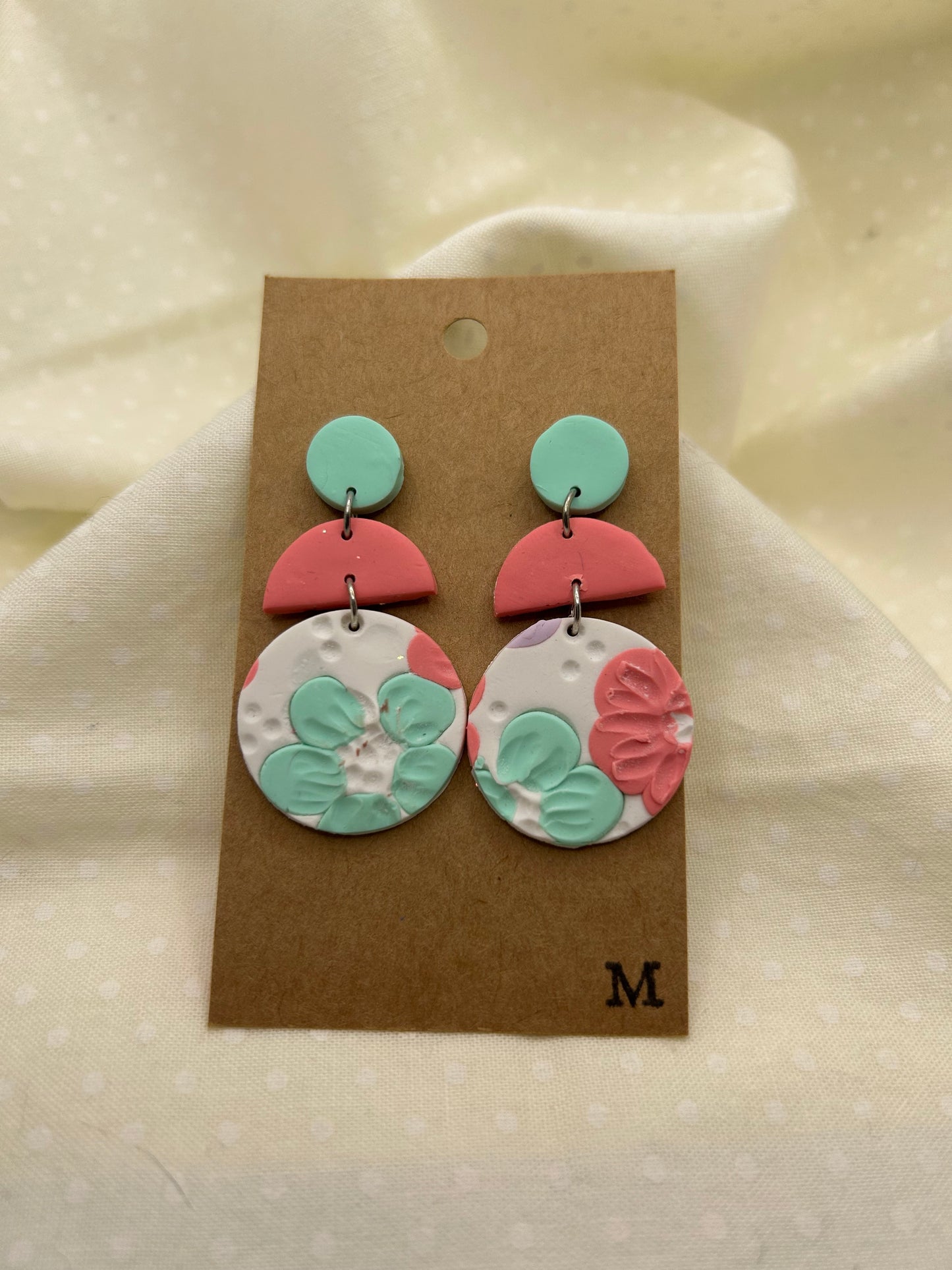 Teal Pastel Spring Floral Earrings