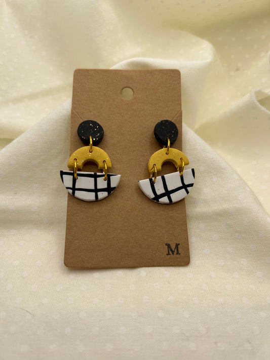 Dark Yellow & Black White CrissCross Earrings