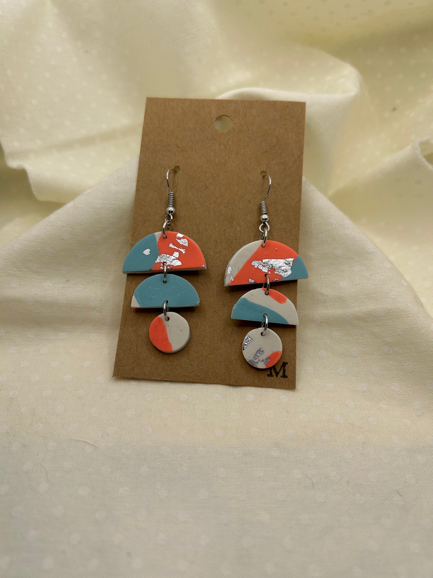 Retro 80s Coral & Blue Earrings